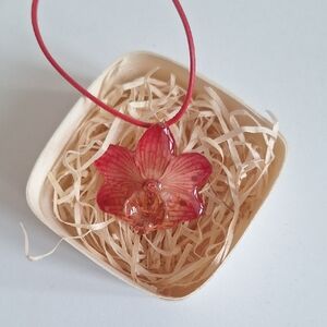 Elegant Red Orchid Necklace Handmade In Spain